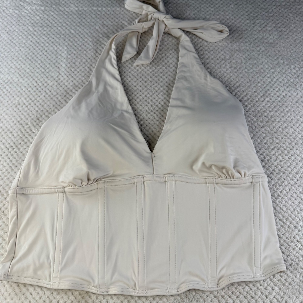 Hollister Gilly Hicks Women Cream Halter Corset Top Size L 510F3930